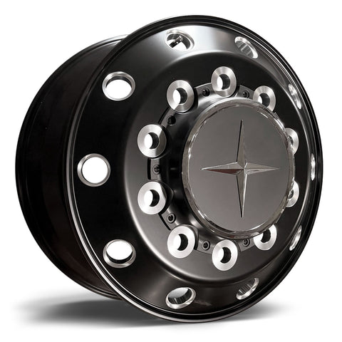 19.5x7.50 Northstar Satin Black Milled 10x285 Medium-Duty 4-Wheel Kit