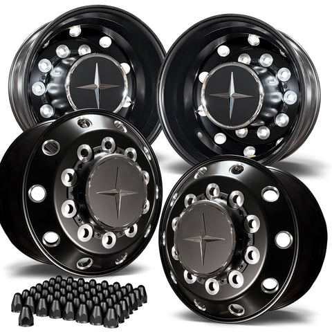 19.5x7.50 Northstar Satin Black Milled 10x285 Medium-Duty 4-Wheel Kit