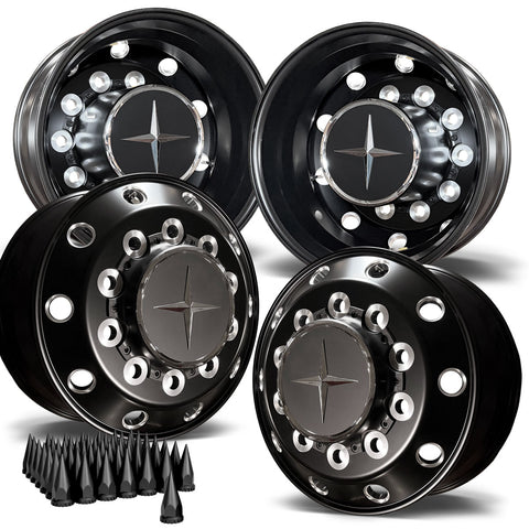 19.5x7.50 Northstar Satin Black Milled 10x285 Medium-Duty 4-Wheel Kit