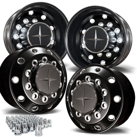 19.5x7.50 Northstar Satin Black Milled 10x285 Medium-Duty 4-Wheel Kit