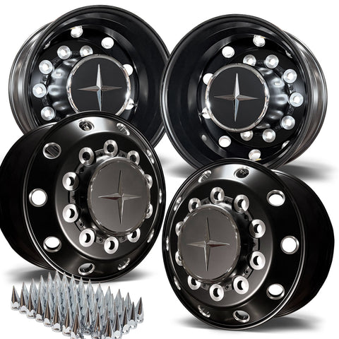 19.5x7.50 Northstar Satin Black Milled 10x285 Medium-Duty 4-Wheel Kit