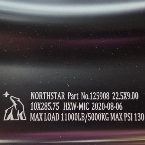 22.5x9.00 Northstar 10x285mm Front Hub Pilot Flat Face Satin Black "Lunar" (returned item)