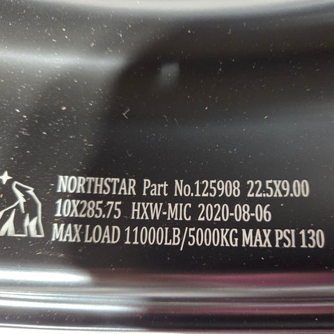 22.5x9.00 Northstar 10x285mm Front Hub Pilot Flat Face Satin Black "Lunar" (returned item)