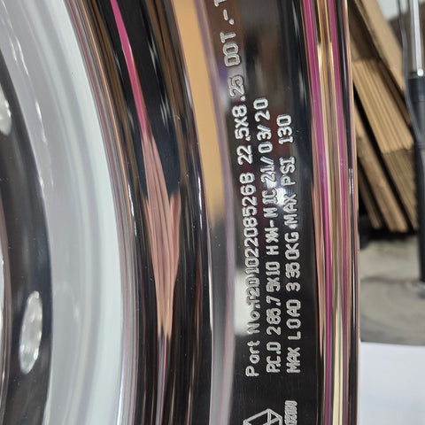 22.5” x 8.25” Forged Aluminum Wheel – High Polish Both Sides, 10x285mm Hub Pilot (returned item)