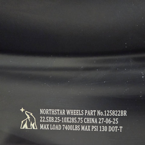 22.5x8.25 NORTHSTAR 10X285MM HUB PILOT "STELLAR" BLACK REAR (returned item)