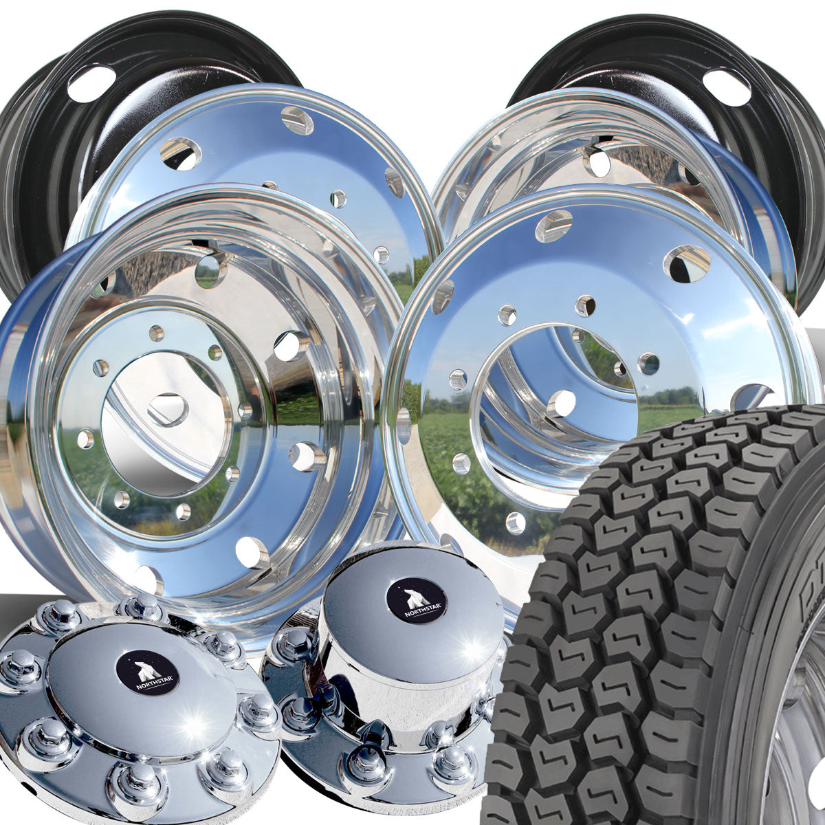 22.5 Aluminum Wheel & DynaTrac DT320 Tire Package 8x275 33mm – Buy ...