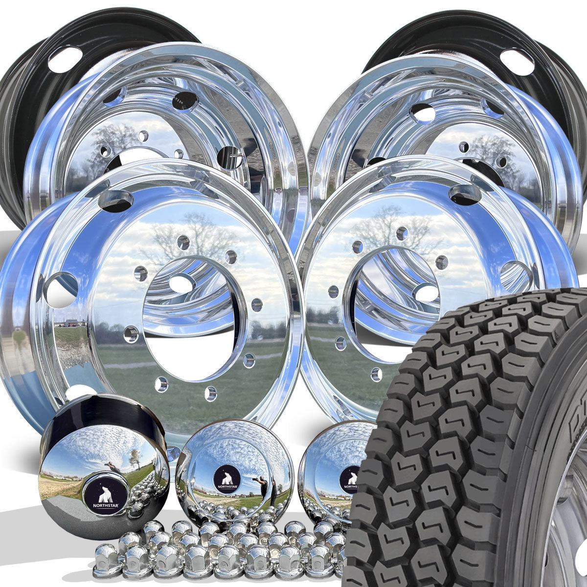 22.5 Aluminum Wheel & DynaTrac DT320 Tire Package 8x275 33mm – Buy ...