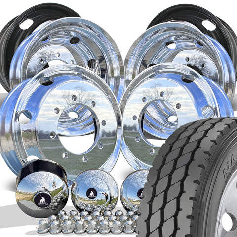 DynaTrac MA400 Mixed Use Mounted on 22.5 22.5x7.5 Northstar 8x275mm Mirror Polished Both Sides Wheel Kit (33mm)