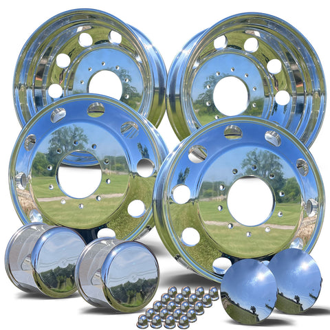 22.5x6.75 Northstar Direct Bolt-On 6-Wheel Kit – Fits 2005–Present Ford F-450/F-550 DRW (Mirror Polished Aluminum & Steel Duals)