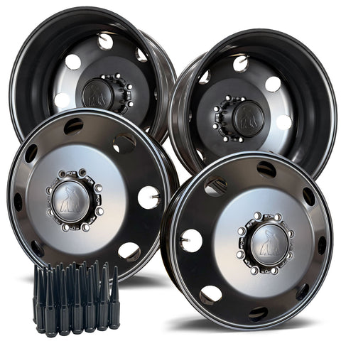 19.5x6.75 Northstar Satin Black Aluminum Wheels Kit for 1994-2011 Ram 3500 DRW