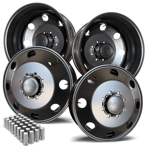 19.5x6.75 Northstar Satin Black Aluminum Wheels Kit for 1994-2011 Ram 3500 DRW