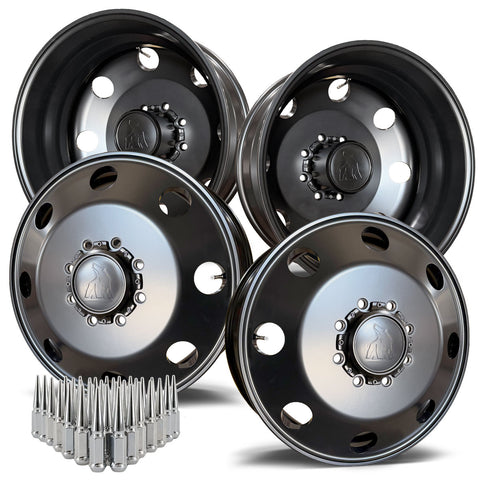 19.5x6.75 Northstar Satin Black Aluminum Wheels Kit for 1994-2011 Ram 3500 DRW