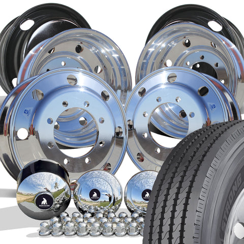 Hercules HRA Highway Tread Mounted on 22.5 Alcoa Aluminum Polished Chevy 4500/5500 Wheel Kit (8x275)