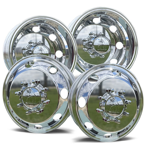 GMC/Chevy 3500 1977-2000 Dually Wheel Kit – 4 Polished Aluminum 860605 Wheels (Standard or Spike Lugs)