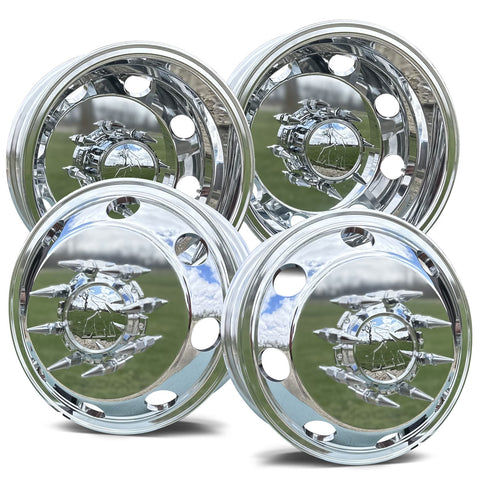 GMC/Chevy 3500 1977-2000 Dually Wheel Kit – 4 Polished Aluminum 860605 Wheels (Standard or Spike Lugs)