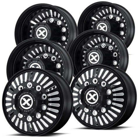 1-Ton Dually 8 to 10 lug Adapter w/ 22.5 Gloss Black Roulette Wheels