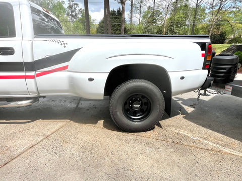 American Racing Baja DRW 16×6 8×6.5 Satin Black Aluminum 4-Wheel Kit (Chevy, GMC, Ram)