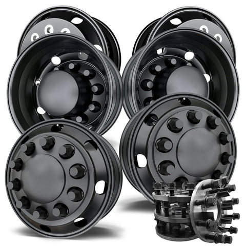 1-Ton Dually 8 to 10 lug Adapter w/ 19.5 Black Aluminum Northstar Wheels