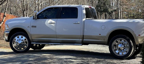 24" Aluminum High Polished Both Sides 2019-Present Dodge Ram 3500 DRW 10x285.75 6 Wheels With Chrome Caps And Adapter Kit