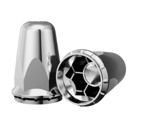 Hug-A-Lug® Nut Cover: Aero Chrome ABS Plastic thread-on for 33mm 2-piece flange nuts, 3.20" tall