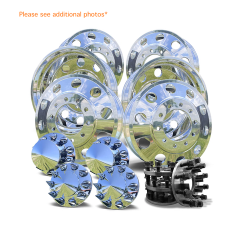 24x8.25 Mirror Forged Aluminum "Classic" 6 Wheel Kit w/ Adapters and Chrome Caps (Returned Kit)