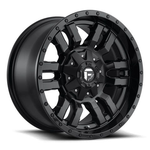 Fuel Sledge D596 Matte Black with Gloss Lip Ford SRW Wheel Kit (8x170)