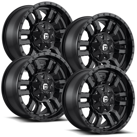 Fuel Sledge D596 Matte Black with Gloss Lip Ford SRW Wheel Kit (8x170)