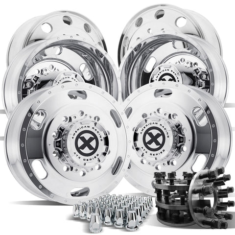 1-Ton Dually 8 to 10 lug Adapter w/ 22.5 Polished Indy Wheels