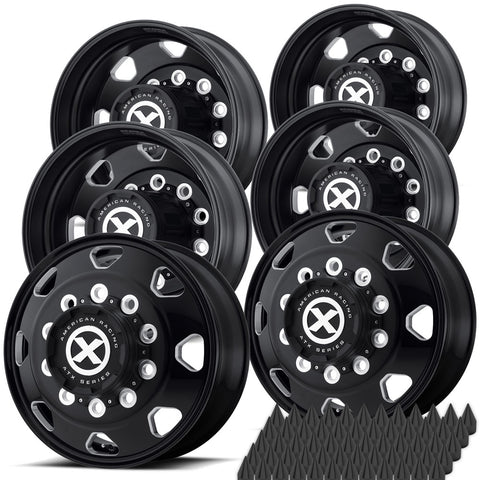 22.5X8.25 ATX 10X285MM HUB PILOT SATIN BLACK "OCTANE" 6 WHEEL KIT - TANDEM REAR AXLE