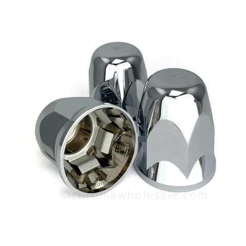 Hug-A-Lug® Nut Cover: Chrome ABS Plastic spring push-on for 33mm 2-piece flange nuts, 3.50" tall