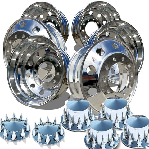 Accuride's 22.5x8.25 Quantum 99™ High Polished Wheels With Pointed Spiked Lug Nut Covers