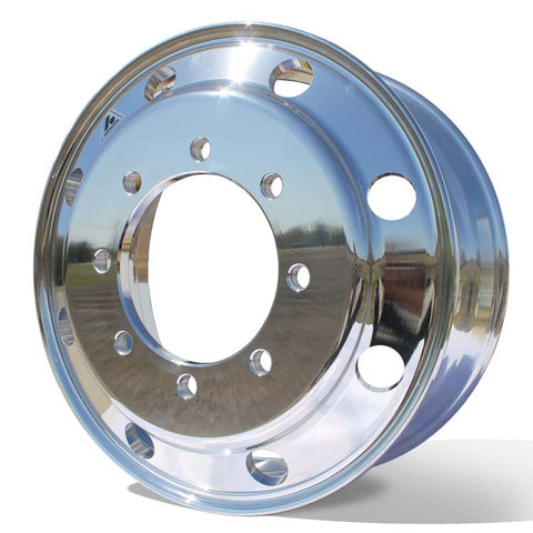 Accuride's 22.5" by 8.25" high polished wheel weighs 55 lbs and can carry 7300lbs
