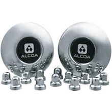 Load image into Gallery viewer, 2 Alcoa Stainless Steel Front Dual Hub Covers for Sprinter with 12 Stainless Steel Alcoa Lug Nut Covers