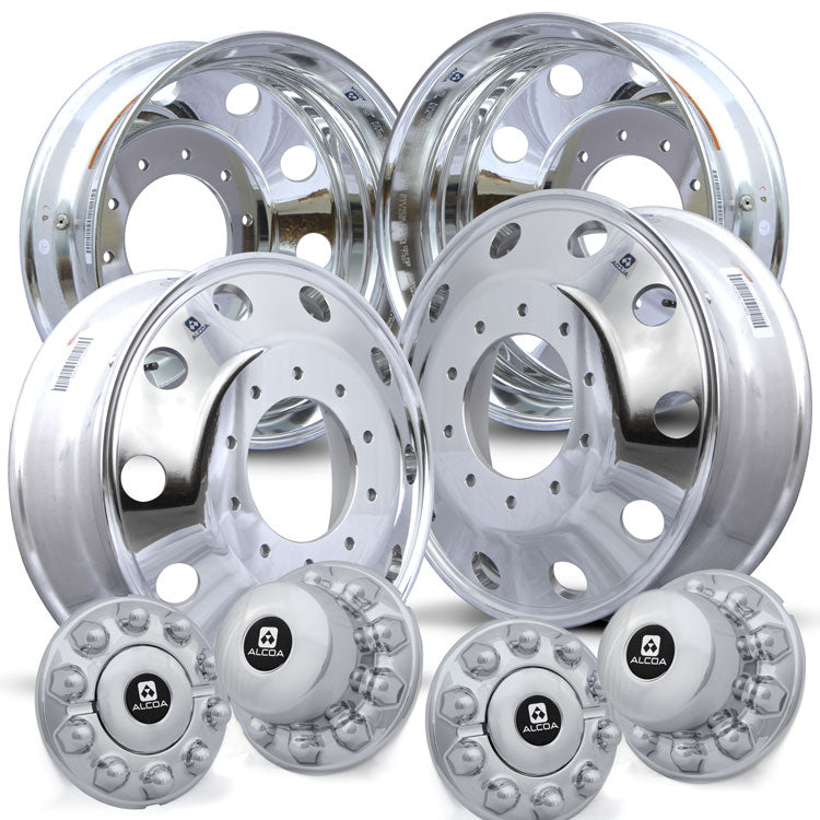 4 Wheel Kit of Alcoa 19.5" x 6" Aluminum Wheels. 10 Lug Wheels come with Hub Covers and Hex Nuts.