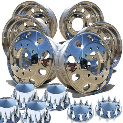 22.5 Alcoa LvL ONE Truck Wheels Chrome 076188 & 077188 Alcoa Pointed Caps Spiked Nut Covers