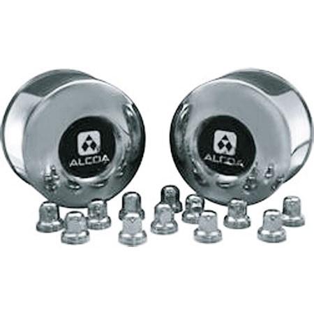 2 Alcoa Stainless Steel Rear Dual Hub Covers for Sprinter with 12 Stainless Steel Alcoa Lug Nut Covers