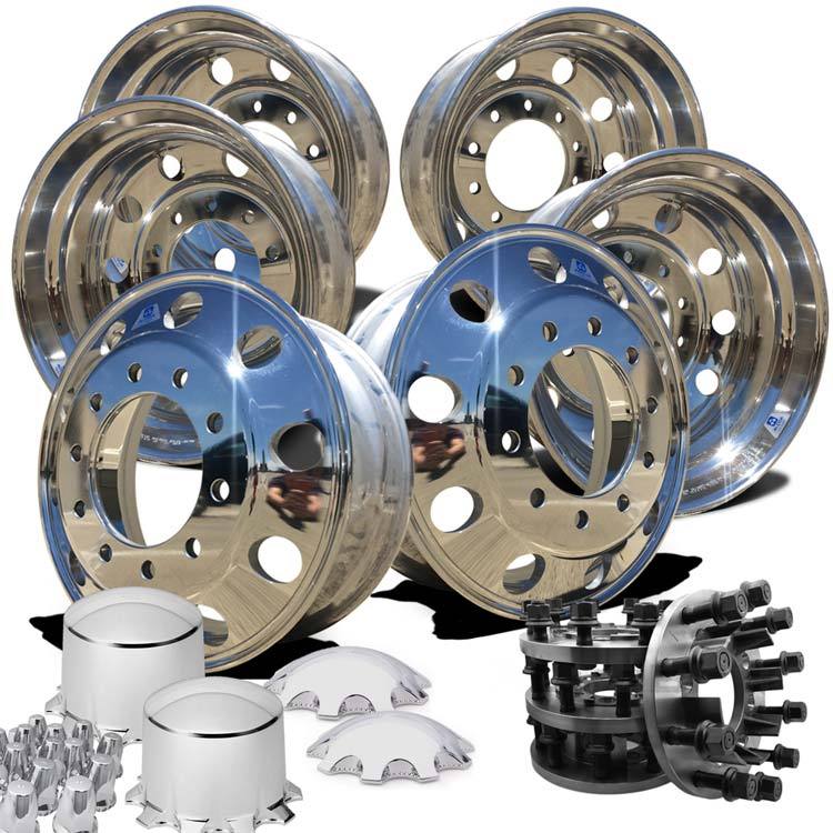 22.5 Alcoa LvL ONE Truck Wheels Adapter and Pointed Spikes Hub Cover Kit