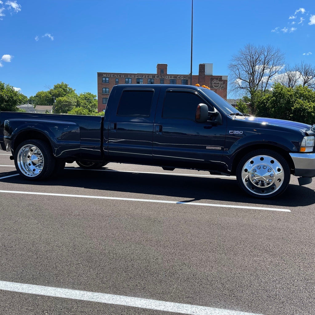 24" Polished Aluminum Wheels w/ Adapter Kit and Chrome Caps (Ford F350 DRW 1998-2004)